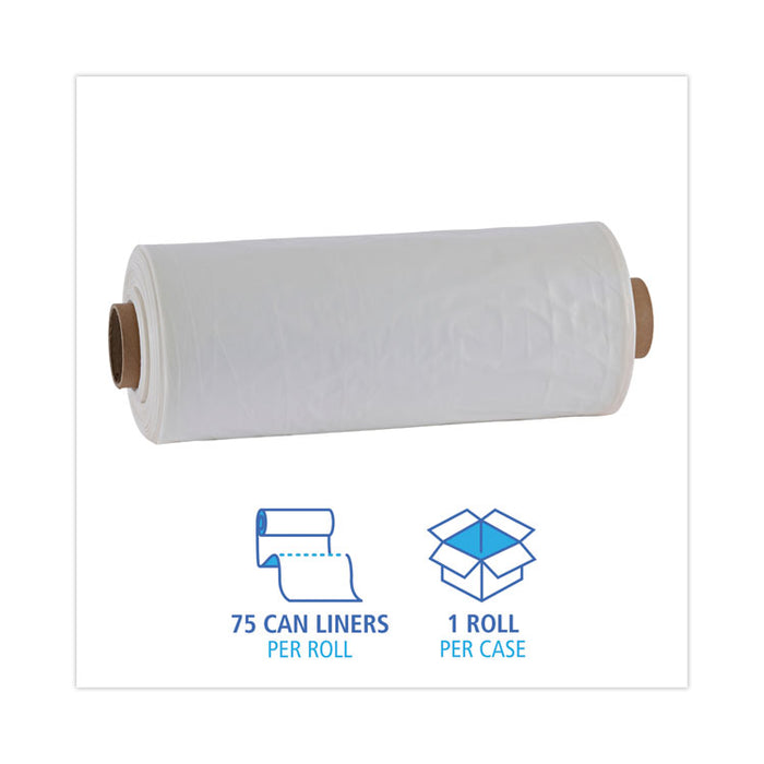 Industrial Can Liner Rolls, 60 gal, 1.8 mil, 21" x 17" x 63", Clear, 75/Carton