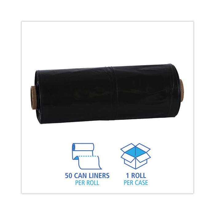 Industrial Can Liner Rolls, 60 gal, 2.7 mil, 21" x 17" x 63", Black, 50/Carton