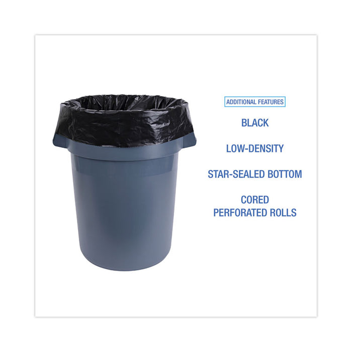 Industrial Can Liner Rolls, 60 gal, 2.7 mil, 21" x 17" x 63", Black, 50/Carton