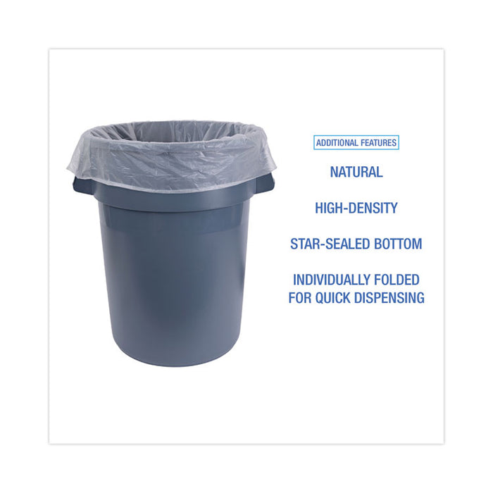 High Density Industrial Can Liners Flat Pack, 60 gal, 13 mic, 38" x 60", Natural, Flat Pack, 200/Carton