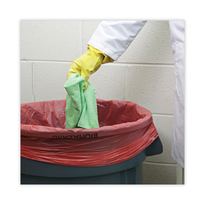 Linear Low Density Health Care Trash Can Liners, 33 gal, 1.3 mil, 33" x 39", Red, Flat Pack, 150/Carton