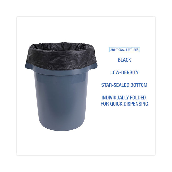 Linear Low Density Industrial Can Liners, 45 gal, 0.7 mil, 40" x 46", Black, Flat Pack, 100/Carton