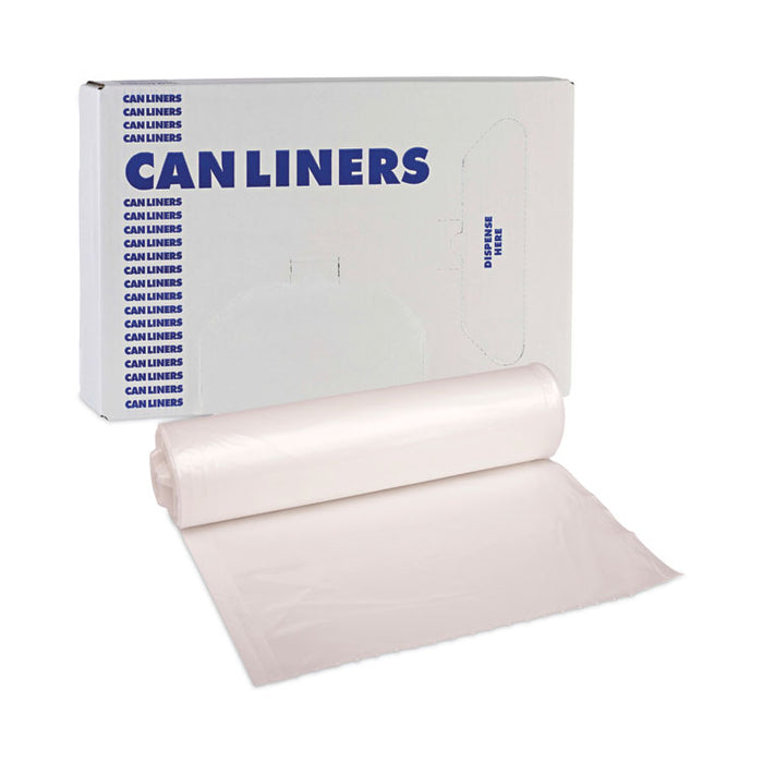 High Density Industrial Can Liners Coreless Rolls, 30 gal, 16 mic, 30" x 37", Natural, Perforated, 25 Bags/Roll, 20 Rolls/CT