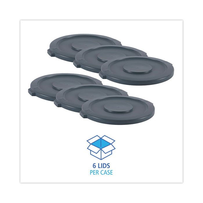 Lids for 32 gal Waste Receptacle, Flat-Top, Round, Plastic, Gray