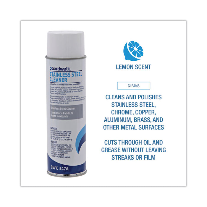 Stainless Steel Cleaner and Polish, Water-in-Oil Based, 18 oz Aerosol Spray, 12/Carton
