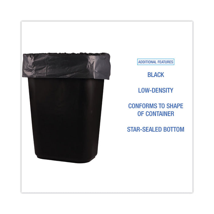 Low-Density Waste Can Liners, 16 gal, 1 mil, 24" x 32", Black, Perforated Roll, 10 Bags/Roll, 15 Rolls/Carton