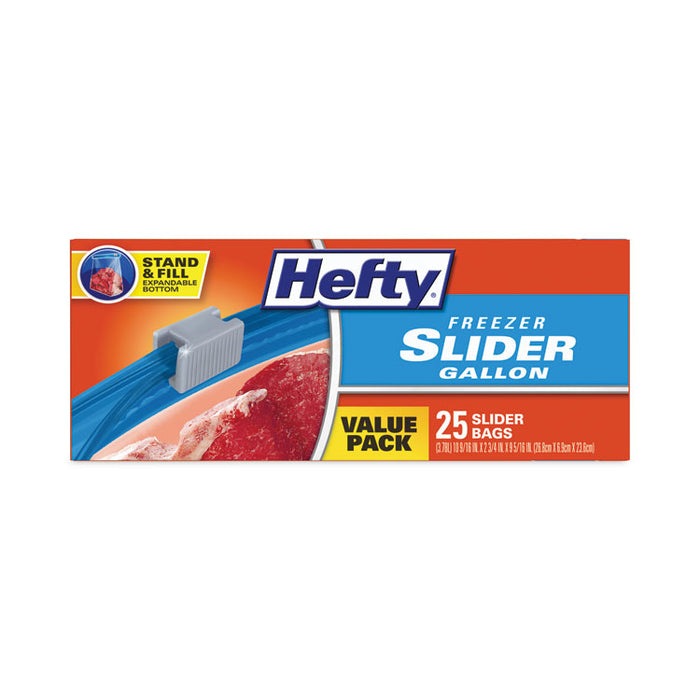 Slider Stand and Fill Freezer Storage Bags, 1 gal, 10.56" x 11", Clear, 25 Bags/Box, 9 Boxes/Carton
