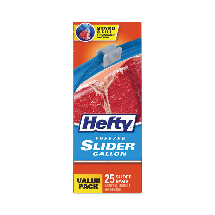 Slider Stand and Fill Freezer Storage Bags, 1 gal, 10.56" x 11", Clear, 25/Box