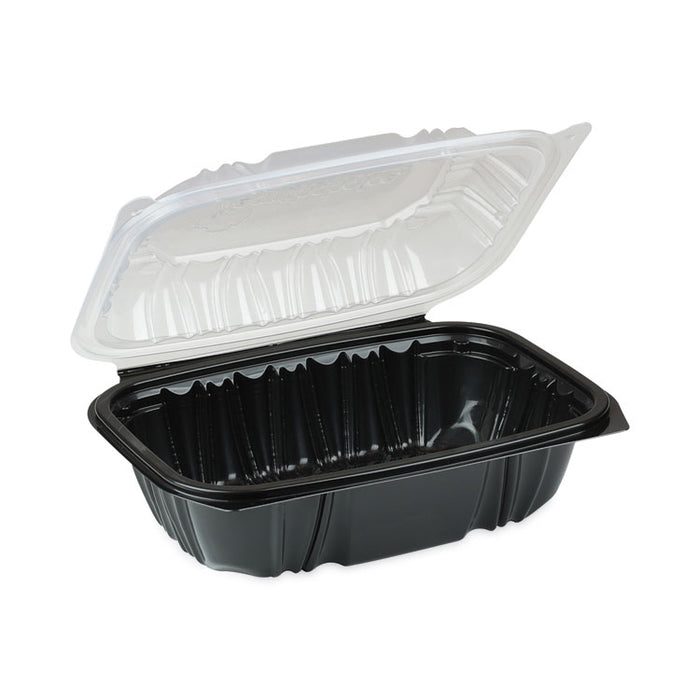 EarthChoice Vented Dual Color Microwavable Hinged Lid Container, 34 oz, 9 x 6 x 3.1, Black/Clear, Plastic, 140/Carton
