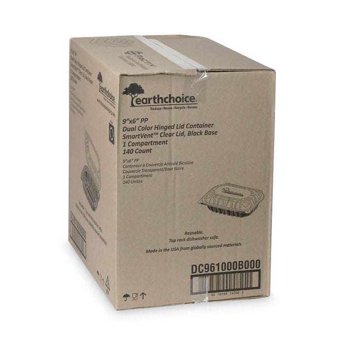 EarthChoice Vented Dual Color Microwavable Hinged Lid Container, 34 oz, 9 x 6 x 3.1, Black/Clear, Plastic, 140/Carton
