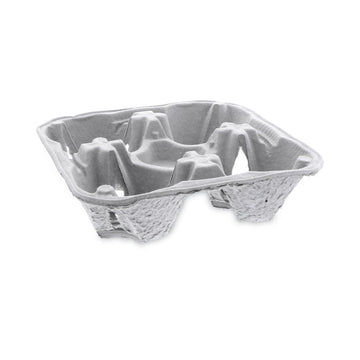 EarthChoice Carry-Safe Beverage Carrier, 8 oz to 32 oz, Four Cups + Food Tray, Natural, 300/Carton