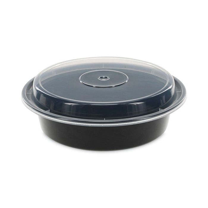 Newspring VERSAtainer Microwavable Containers, 24 oz, 7" Diameter, Black/Clear, Plastic, 150/Carton
