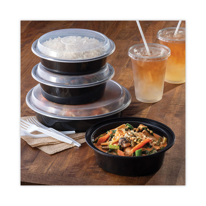 Newspring VERSAtainer Microwavable Containers, 32 oz, 7" Diameter x 2.25" h, Black/Clear, Plastic, 150/Carton