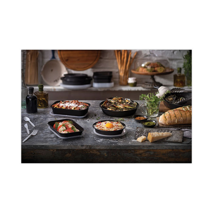 EarthChoice Versa2Go Microwaveable Container, 23 oz, 6.8 x 6.8 x 1.8, Black/Clear, Plastic, 150/Carton