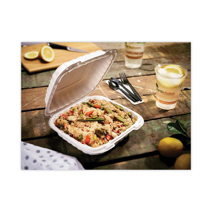 EarthChoice SmartLock Microwavable MFPP Hinged Lid Container, 8.35 x 8.35 x 3.1, White, Plastic, 200/Carton