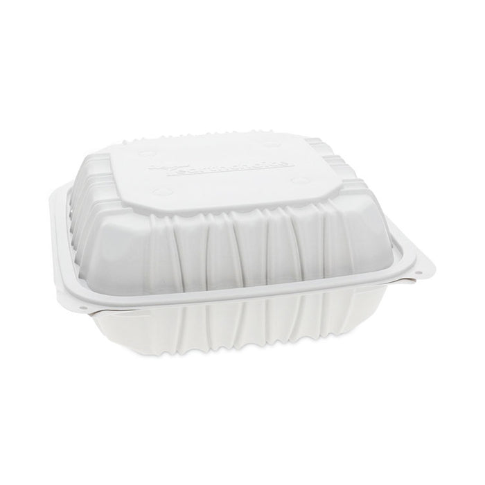 EarthChoice Vented Microwavable MFPP Hinged Lid Container, 8.4 x 8.7 x 3.1, White, Plastic, 146/Carton