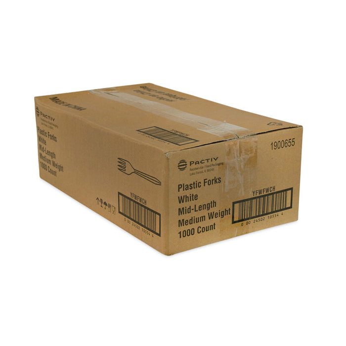 Fieldware Cutlery, Mediumweight Fork, Plastic, White, 1,000/Carton