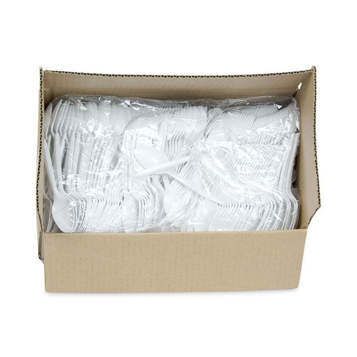 Fieldware Cutlery, Mediumweight Spoon, Plastic, White, 1,000/Carton