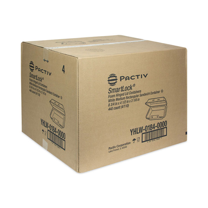 SmartLock Foam Hinged Lid Container, Medium, 8.8 x 4.5 x 3.1, White, 440/Carton