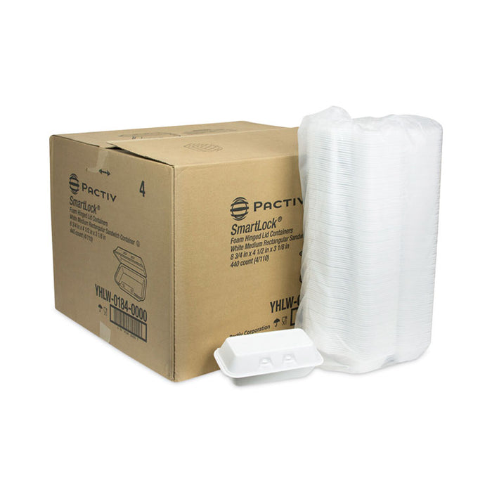 SmartLock Foam Hinged Lid Container, Medium, 8.8 x 4.5 x 3.1, White, 440/Carton
