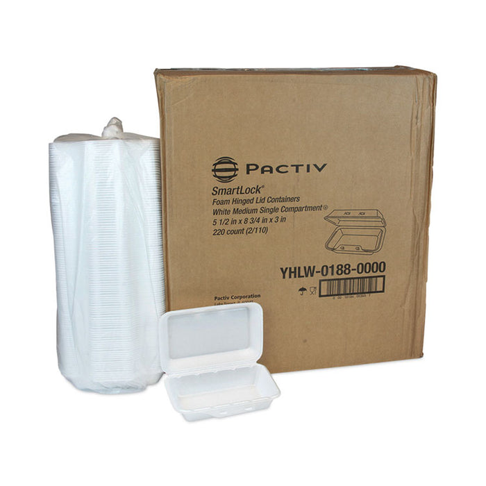 SmartLock Foam Hinged Lid Container, Medium, 8.8 x 5.5 x 3, White, 220/Carton