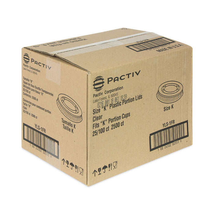 Plastic Portion Cup Lid, Fits 0.5 oz to 1 oz Portion Cups, Clear, 100/Sleeve, 25 Sleeves/Carton