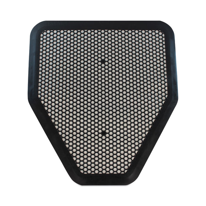 Urinal Mat, Shield-Shaped, Black Non-Slip Perforated Surface, 20.75" x 18.5", 6/Carton
