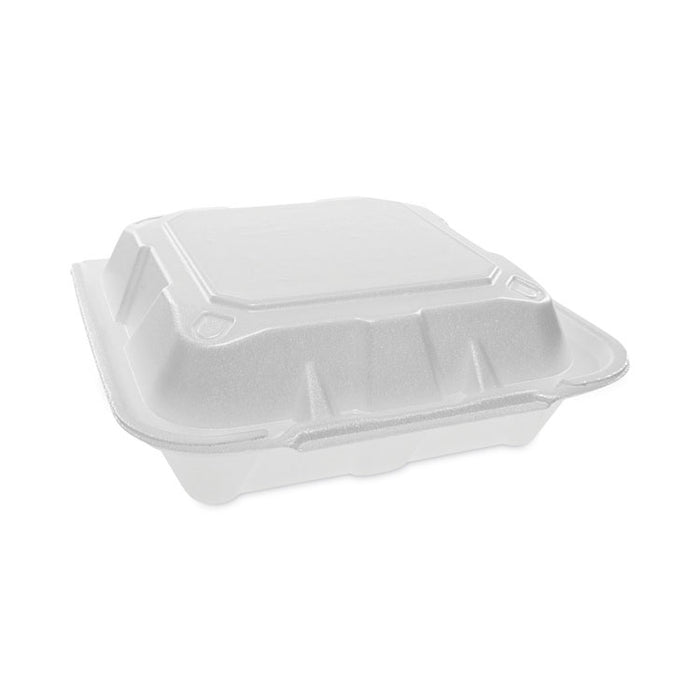 Vented Foam Hinged Lid Container, Dual Tab Lock, 8.4 x 8 x 3, White, 150/Carton