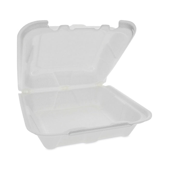 Vented Foam Hinged Lid Container, Dual Tab Lock, 8.4 x 8 x 3, White, 150/Carton