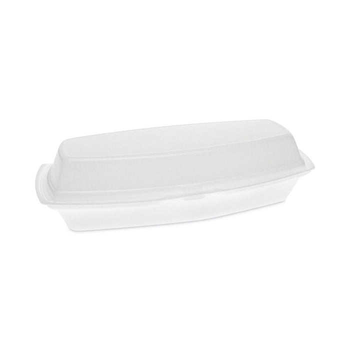 Foam Hinged Lid Container, Single Tab Lock Hot Dog, 7.25" x 3" x 2", White, 504/Carton