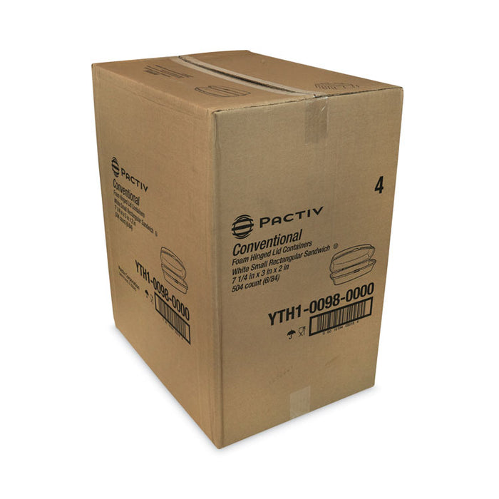 Foam Hinged Lid Container, Single Tab Lock Hot Dog, 7.25" x 3" x 2", White, 504/Carton