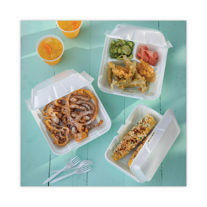 Foam Hinged Lid Container, Single Tab Lock #205 Utility, 9.2 x 6.5 x 2.8, White, 150/Carton