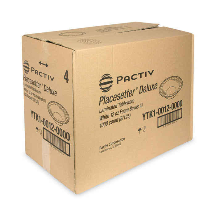 Placesetter Deluxe Laminated Foam Dinnerware, Bowl, 12 oz, White, 1,000/Carton