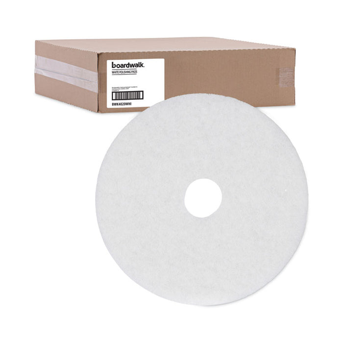 Polishing Floor Pads, 20" Diameter, White, 5/Carton