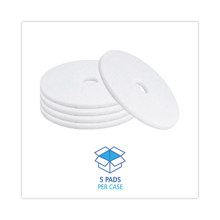 Polishing Floor Pads, 20" Diameter, White, 5/Carton