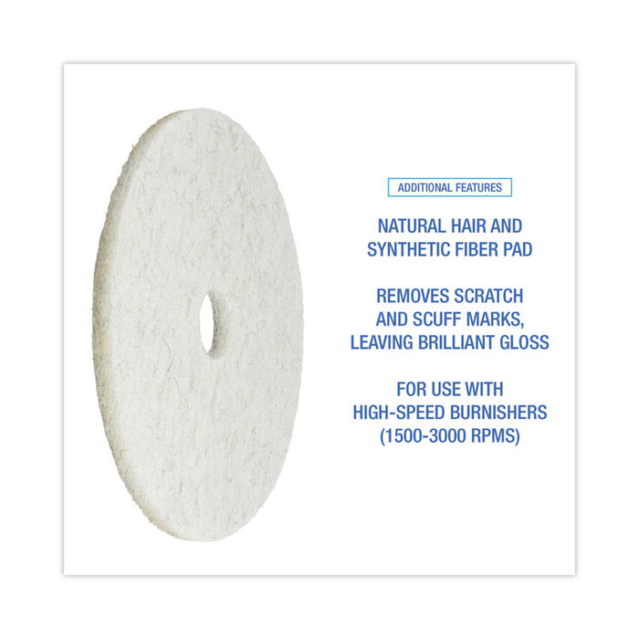 Natural Burnishing Floor Pads, 20" Diameter, White, 5/Carton