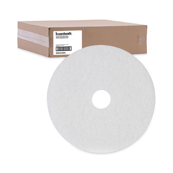 Polishing Floor Pads, 19" Diameter, White, 5/Carton