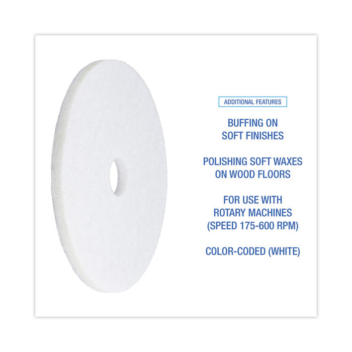 Polishing Floor Pads, 19" Diameter, White, 5/Carton