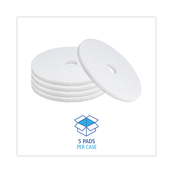 Polishing Floor Pads, 19" Diameter, White, 5/Carton