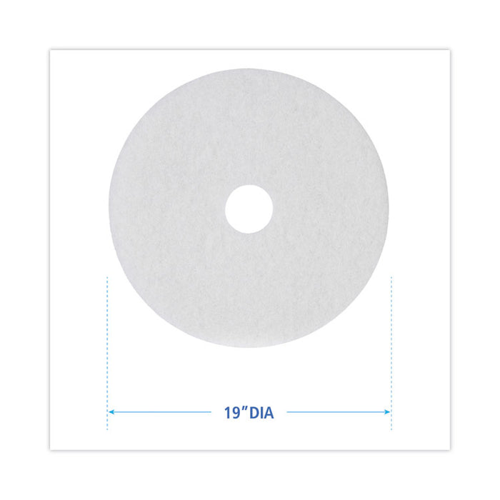 Polishing Floor Pads, 19" Diameter, White, 5/Carton