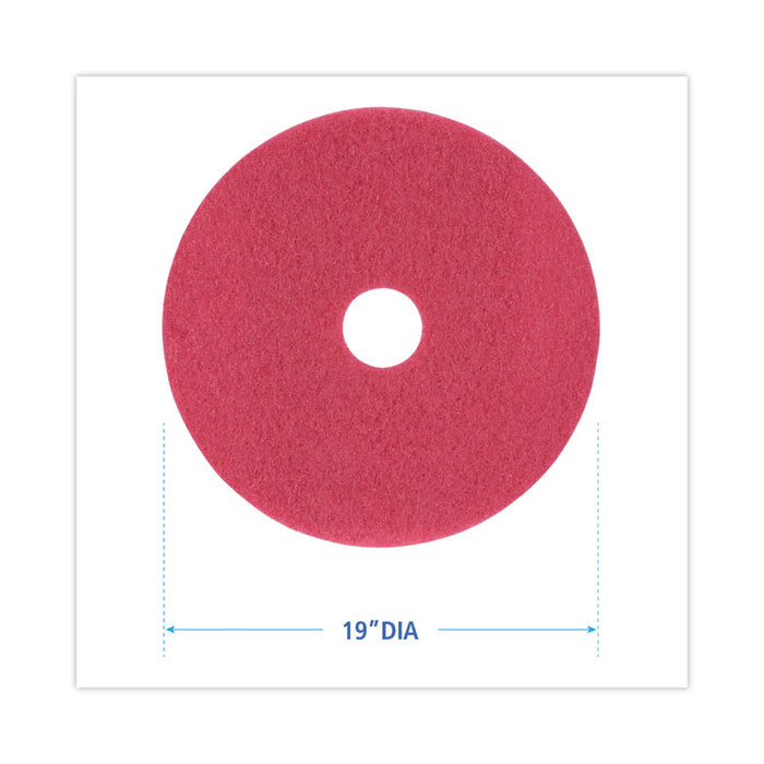 Buffing Floor Pads, 19" Diameter, Red, 5/Carton