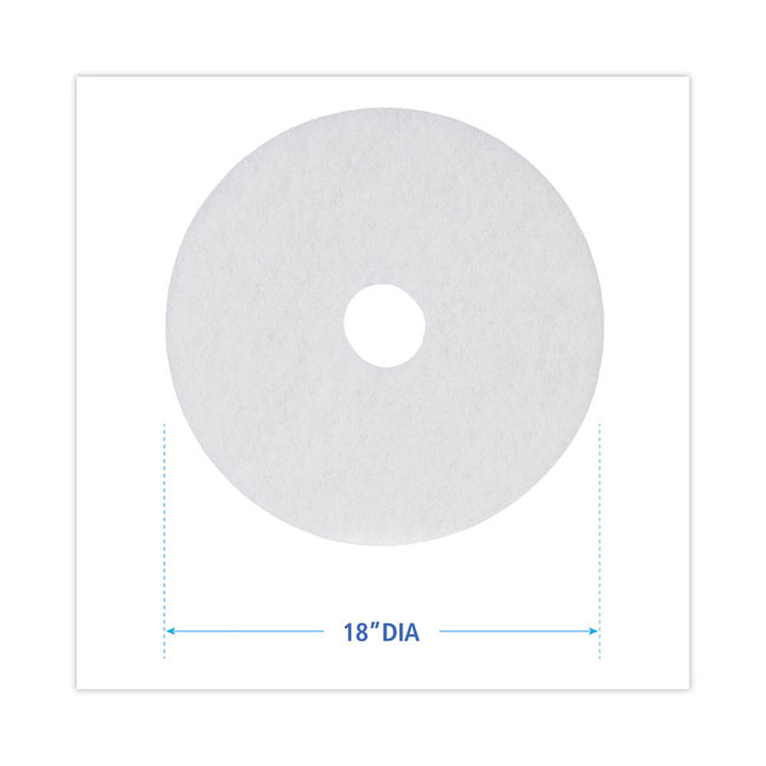 Polishing Floor Pads, 18" Diameter, White, 5/Carton