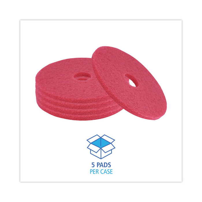 Buffing Floor Pads, 18" Diameter, Red, 5/Carton