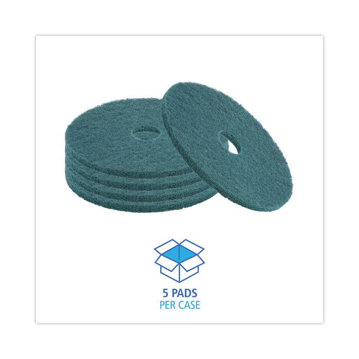Heavy-Duty Scrubbing Floor Pads, 18" Diameter, Green, 5/Carton