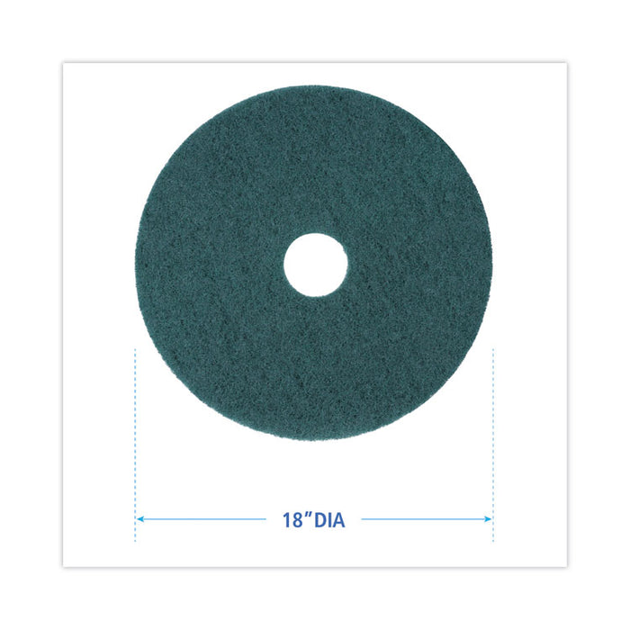 Heavy-Duty Scrubbing Floor Pads, 18" Diameter, Green, 5/Carton
