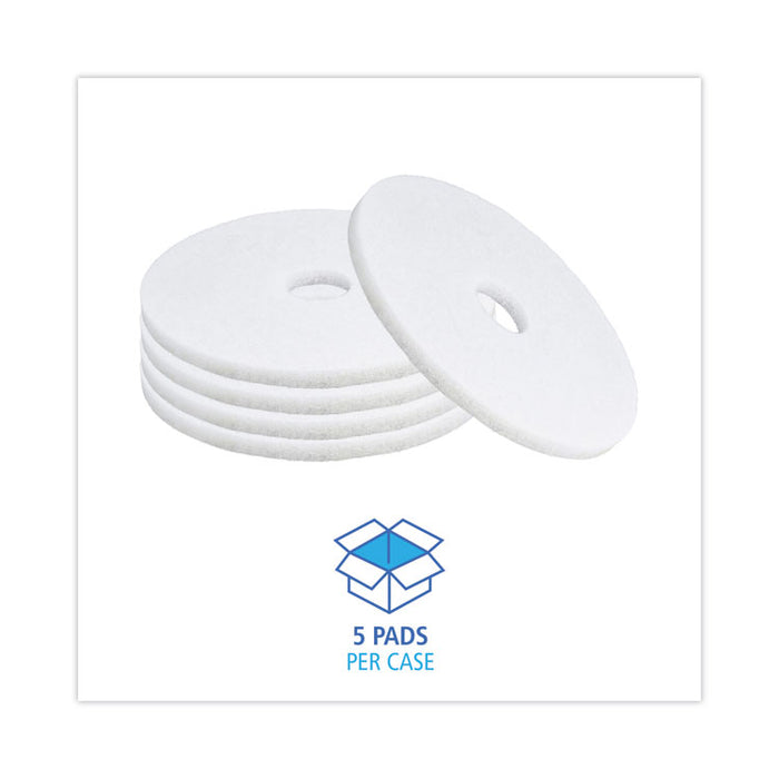 Polishing Floor Pads, 17" Diameter, White, 5/Carton