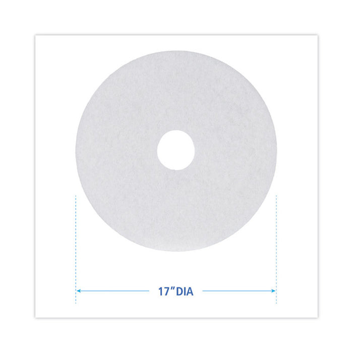 Polishing Floor Pads, 17" Diameter, White, 5/Carton