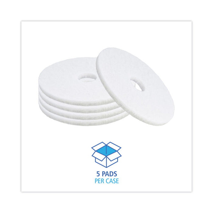 Polishing Floor Pads, 16" Diameter, White, 5/Carton