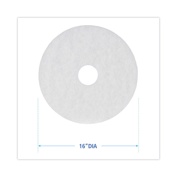 Polishing Floor Pads, 16" Diameter, White, 5/Carton