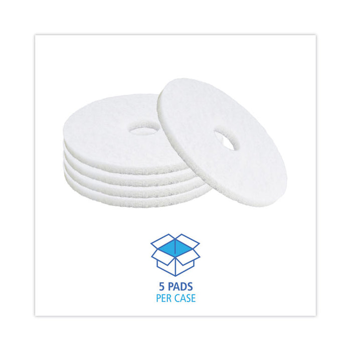 Polishing Floor Pads, 15" Diameter, White, 5/Carton